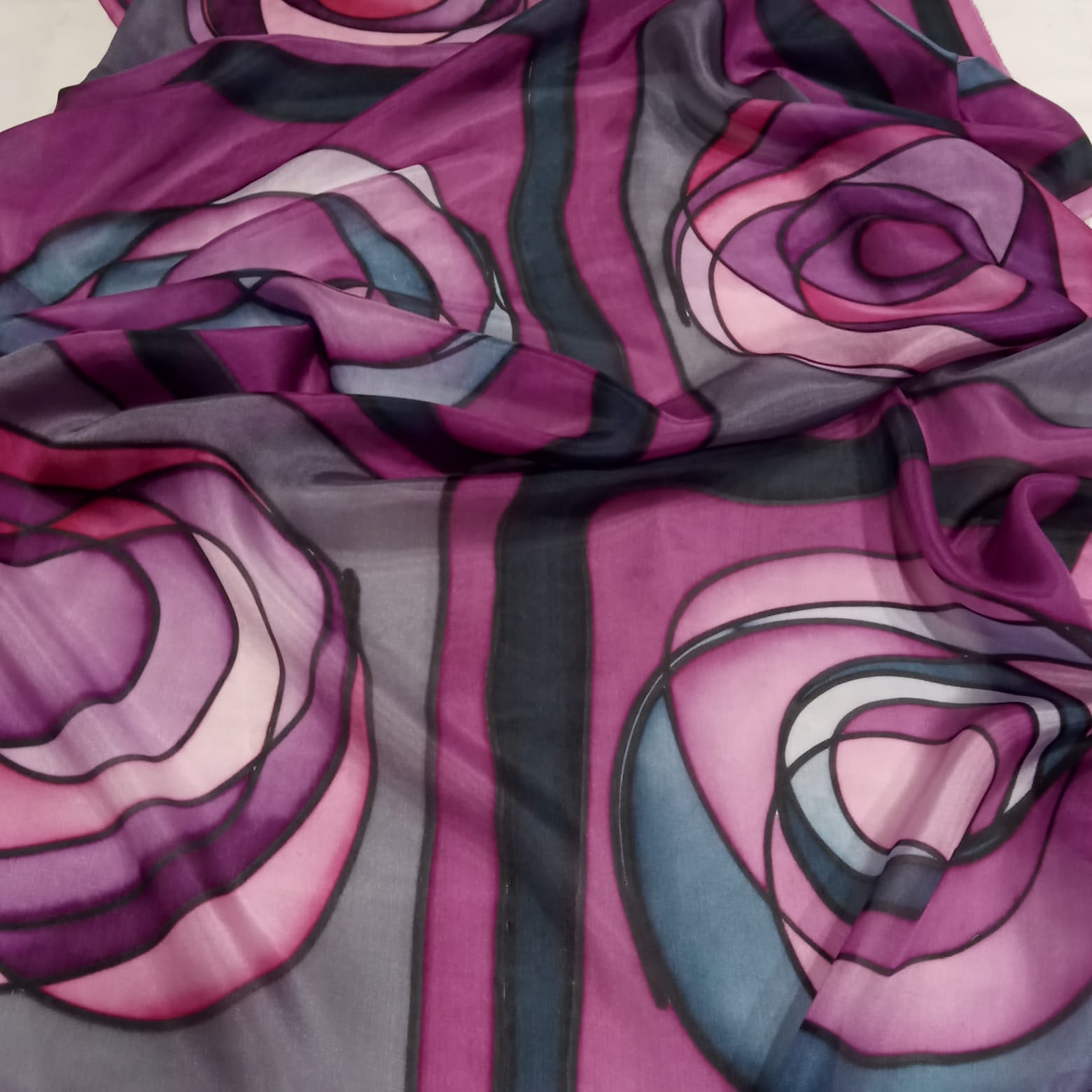 Echarpe de lã e seda com estampa xadrez (Rosa Chiclete Claro)