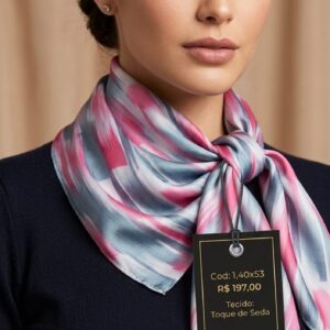 Echarpe Toque de seda Azul com Rosa